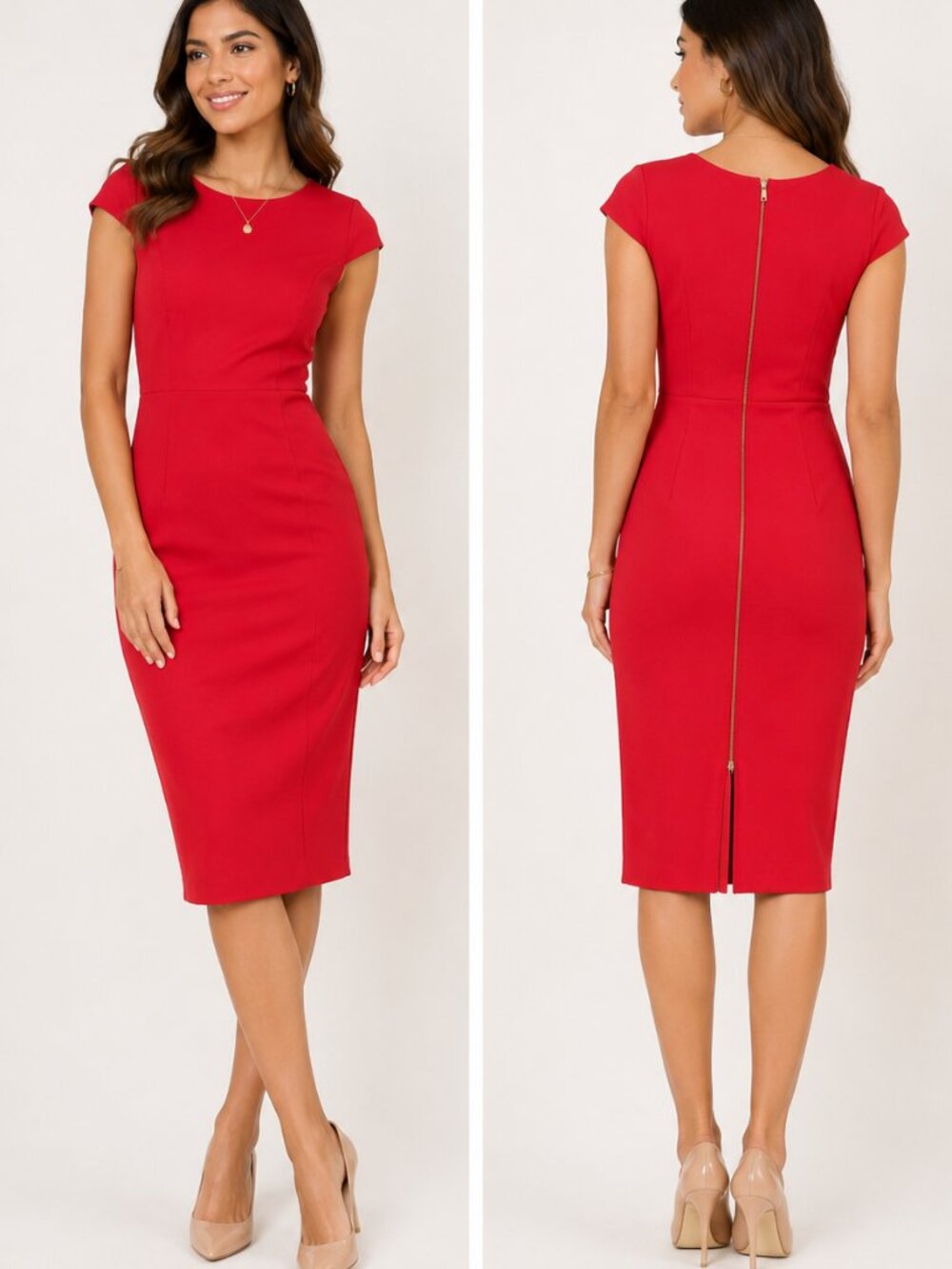 Felicity & Coco Red Sheath Midi Dress Size SP | Cap Sleeve Career Office Cocktai